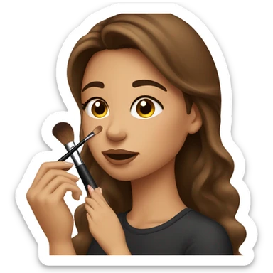 brown haired girl putting on makeup sticker