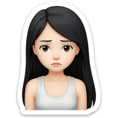 a pretty bratz fair girl with long straight black hair  with a white tank top slightly sad sticker
