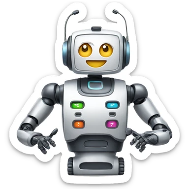 call center robot looks like friendly robot add AA battery icon on his chest sticker