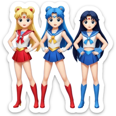 Sailor moon and sailor mercury and sailor mars and everyone doing a extremely dramatic transformation  sticker
