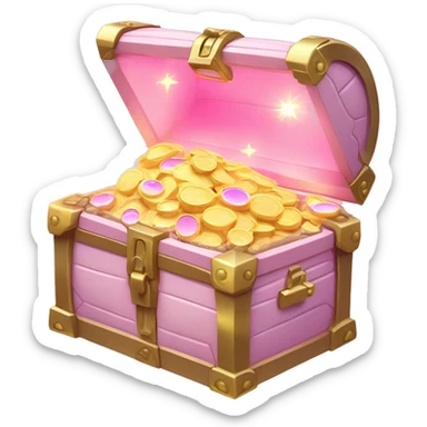 Pastel Pink Treasure Chest "A pastel pink treasure chest with glowing edges, sparkling golden coins spilling out, and a magical light emitting from inside." sticker
