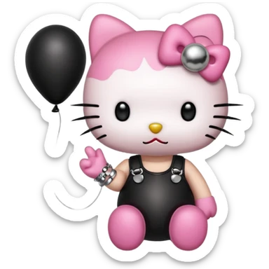 punk hello kitty with spike stud bracelet with holding black balloon sticker