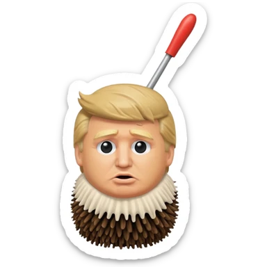 a donald trump shaped toilet brush with shit stains sticker