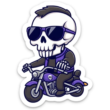 Skull Biker wearing sunglasses holding a raven sticker