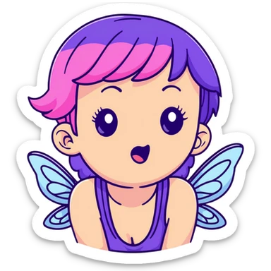 white girl with purple and pink hair, shocked fairy expression sticker