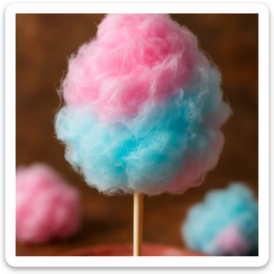 fluffy cotton candy in a food photography style, realistic, vibrant colors, shallow depth of field sticker