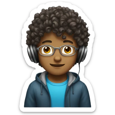 Curly hair boy with headphones  sticker