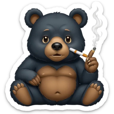 A highly detailed photo of a cartoon black bear smoking a blunt sticker