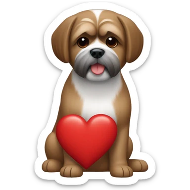 brown shi tzu dog with a red ikea heart next to him sticker