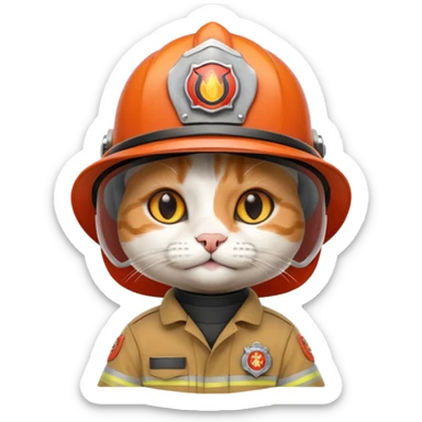 Cat firefighter, uniform including helmet of uniform sticker