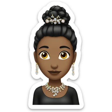 girl with black hair bun with jewels in her hair  sticker