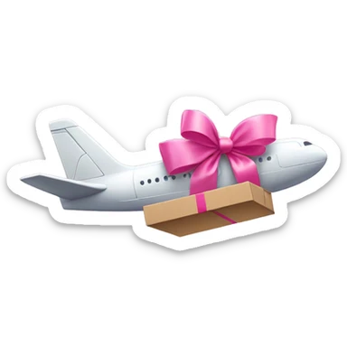 airplane with a parcel with a pink bow at the top sticker