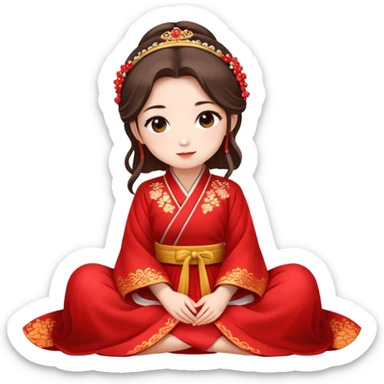 Beautiful girl wearing red Hanfu wedding dress sitting sticker