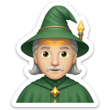 The Wizard from The Wizard of Oz with light skin, brown eyes, grey hair, green outfit sticker