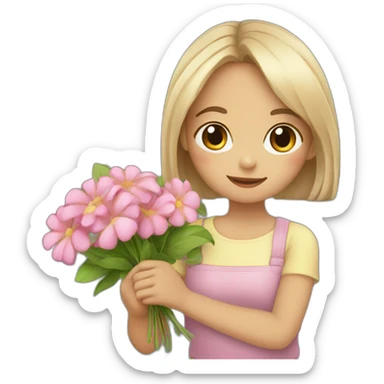 Cute girl and hand hold flowers  sticker