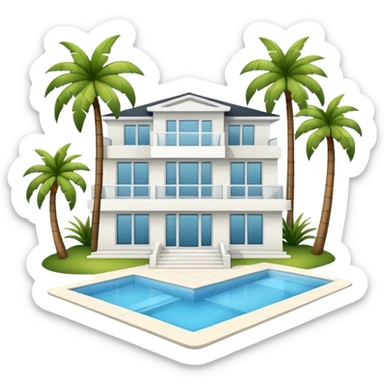 modern white villa with palm trees sticker