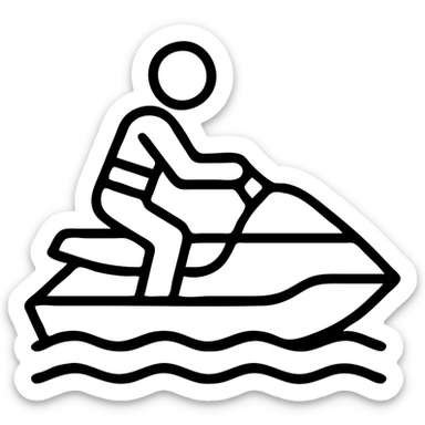 white and turquoise jet ski with a person in a life jacket simple icon style sticker