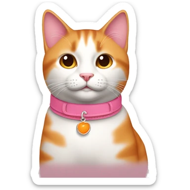 Gato naranja con collar rosa tierno  sticker