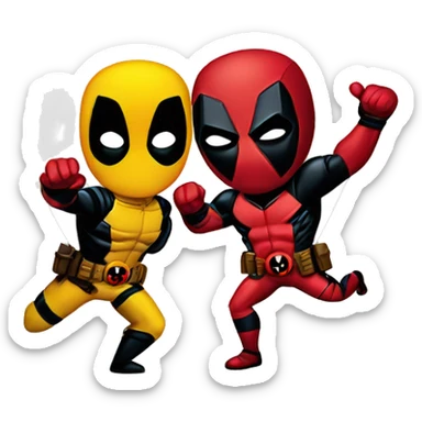 Deadpool and wolverine making a heart hands sticker