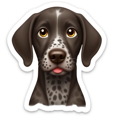 Dark Brown spotted German short haired pointer puppy with ticking with red collar  sticker