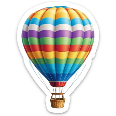 A colorful hot air balloon floating gracefully above the ground, with a clear sky and distant hills in the background. The balloon's vibrant colors stand out against the soft clouds, capturing the peaceful yet adventurous spirit of hot air ballooning. sticker