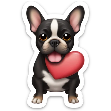 Black and tan colored French bulldog holding Valentine in mouth sticker