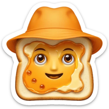 a toastie with melted cheese on the rim and an orange hat and two eyes in left  sticker