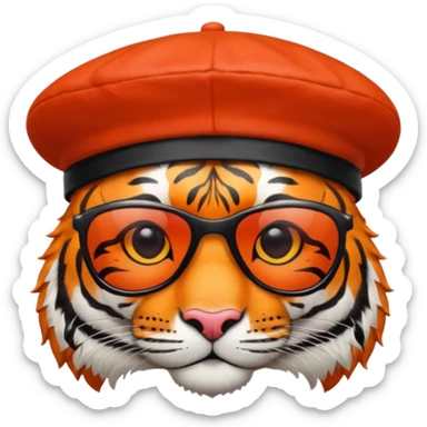 tiger in sunglasses with red berets sticker