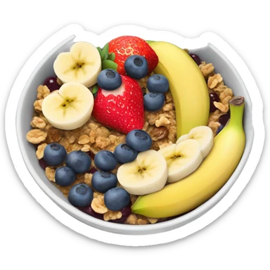 an açaí bowl with bananas strawberry’s and granola sticker