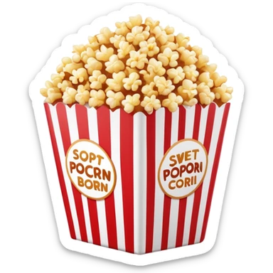 minimalist sweet popcorn emoji style, red and white popcorn box, caramel popcorn sticker