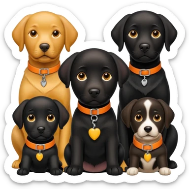 1 black labrador with yellow collar, 1 black labrador with orange collar, 2 dogs in 1 picture sticker
