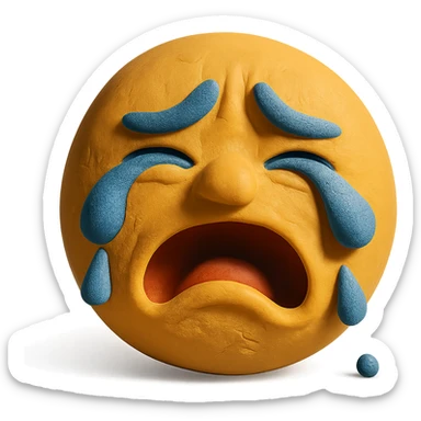 crying face, claymation style sticker
