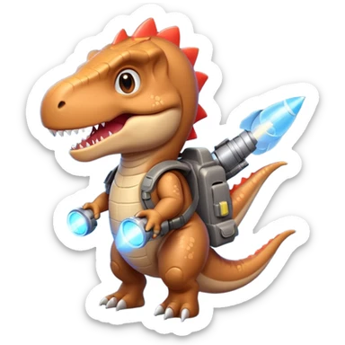 rocket-propelled dinosaur portrait, head and shoulders only, cute T-rex face, rocket pack visible behind shoulders, glowing thrusters, 3D cartoon, mobile game icon style, clean background, no text, no watermark sticker