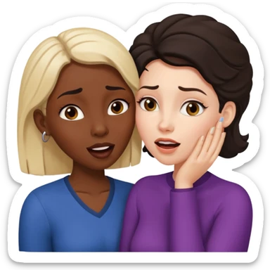 Devious cheerful white woman whispers in surprised embarrassed black woman's ear. sticker