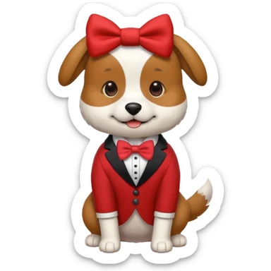 dog with bow in red suit. sticker
