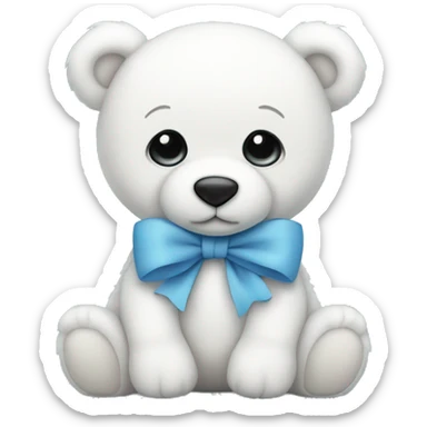 Cute white teddy bear with bow blue sticker