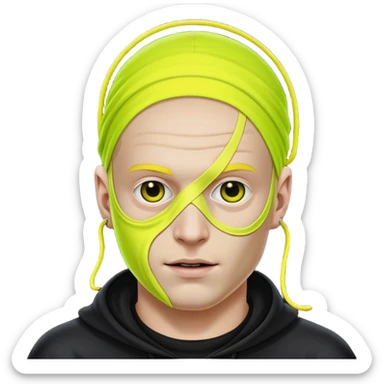 Super idol with a very or even extremely white Trevor Henderson bridge worm face is covering his head and the outline of his hairline and inside of his left ear is neon yellow and super idol is very or extremely white and the background is pitch black sticker