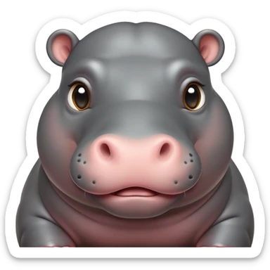 cinematic-cute baby hippo-portrait-emoji,-poised-and-regal,-with-a-massive,-robust-build-and-a-smooth,-sleek-slate-gray-hide,-deep-set-soulful-eyes,-simplified-yet-sharp-and-sophisticated-features,-highly-detailed,-glowing-with-a-soft radiance sticker