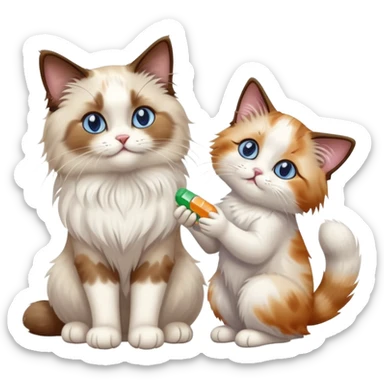 ragdoll cat giving some pills to another cat sticker