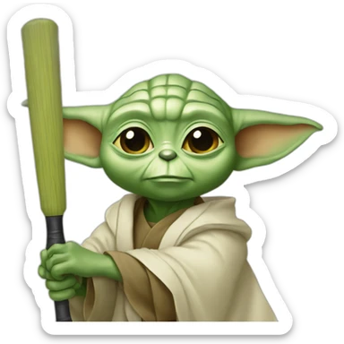 yoda holding a cricket bat sticker