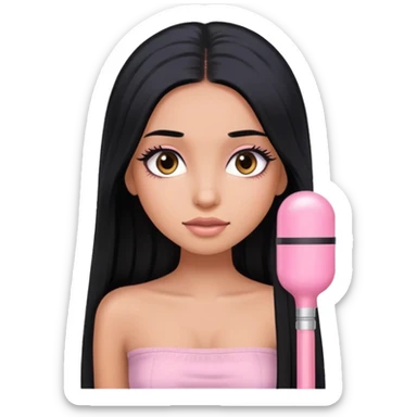 girl with super long black hair, almost brown skin, light pink tube top, long eyelashes  sticker