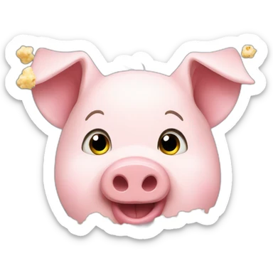 Cute Pig watching monitor while eating popcorn sticker