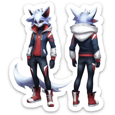 Cool Anthro Dark Absol-Noivern-Quilava-Litten-Pokémon with edgy stripes hoodie spiked collar punk Full Body sticker