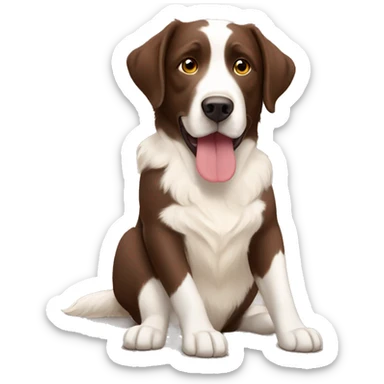 a full body, sitting chocolate labrador, and a sitting tan, cream, white Australian Shepard sticker