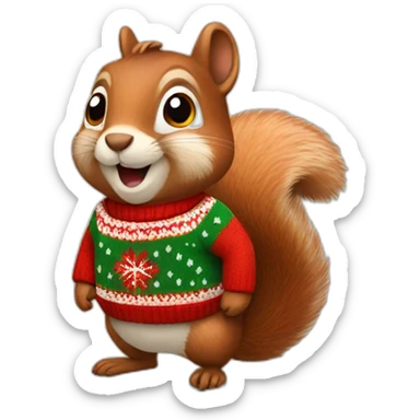 A squirrel wearing a Christmas jumper sticker