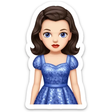 Judy Garland with long dark brown hair, periwinkle sequin dress sticker