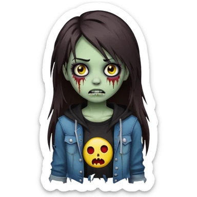 girl zombie long dark brown hair emo emoji sticker