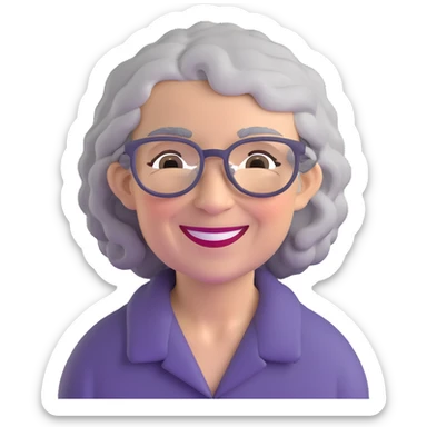 smiling elderly Caucasian woman with grey curly hair and glasses sticker