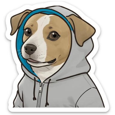 Dog wearing a hoodie sticker