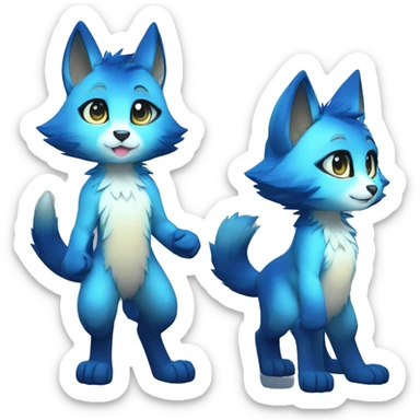 shiny, colorful, blue, gradient, Kemono-style, Chibi, Anthro-Fur-Sona-Fakémon, Full Body sticker